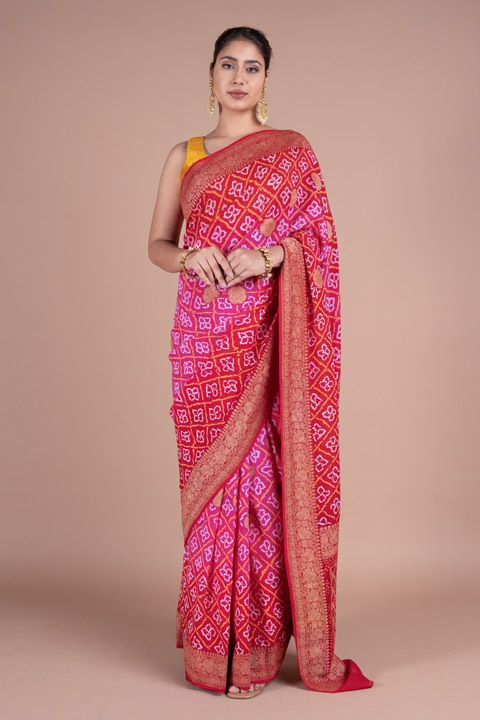 Pink Gharchola Bandhej Saree