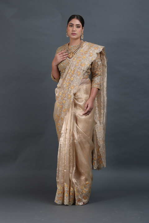 Inlay Flower Tissue Saree