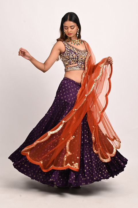 Purple Foil Print Lehenga