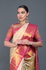 Beige Saree with Pink BorderIMG_6187