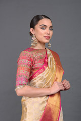 Beige Saree with Pink BorderIMG_6192