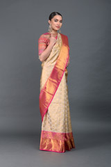 Beige Saree with Pink BorderIMG_6195