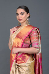 Beige Saree with Pink BorderIMG_6198