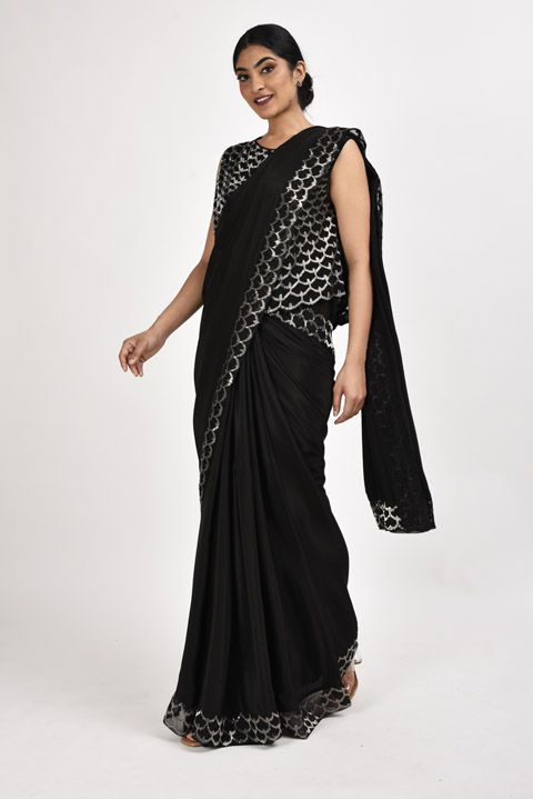 Black Georgette Saree Blouse Set
