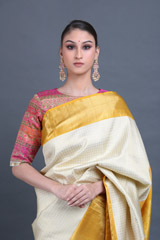 Cream Checkered Silk SareeIMG_6407