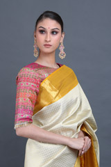 Cream Checkered Silk SareeIMG_6411