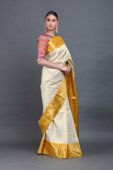 Cream Checkered Silk SareeIMG_6412