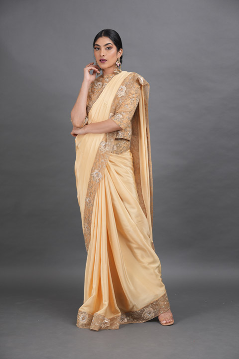 Floral Jaal Embellished Crepe Saree