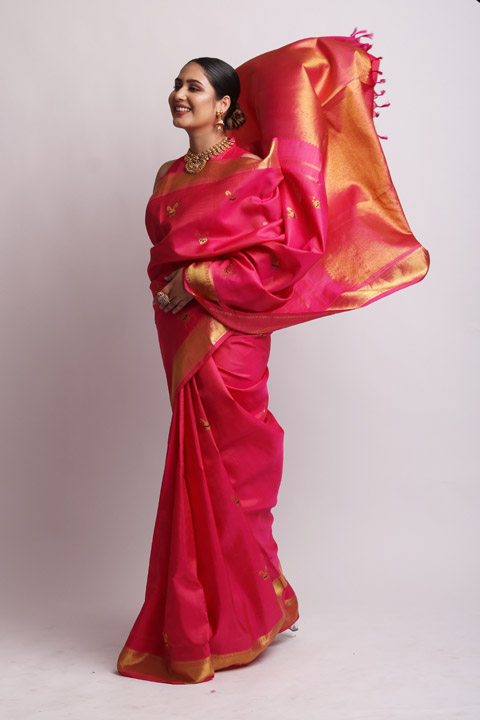 Fuschia Pink Zari Saree