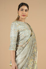 Flower Embroidered Tissue Saree Blouse SetDSC09858
