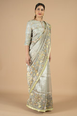 Flower Embroidered Tissue Saree Blouse SetDSC09860