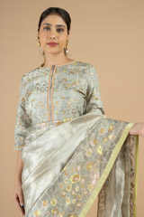 Flower Embroidered Tissue Saree Blouse SetDSC09861