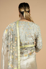 Flower Embroidered Tissue Saree Blouse SetDSC09866