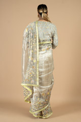 Flower Embroidered Tissue Saree Blouse SetDSC09867