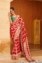 Maroon Gota Bandhej Saree