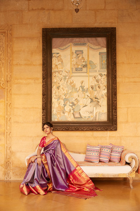 Purple Saree with Red Border