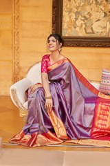 Purple Saree with Red Border