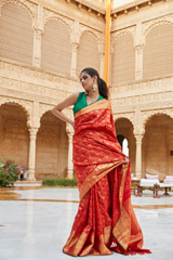 Red Checkered Silk Saree1