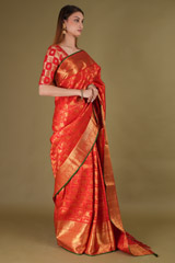 Red Checkered Silk SareeDSC08237