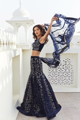 Navy Blue Godet Lehenga