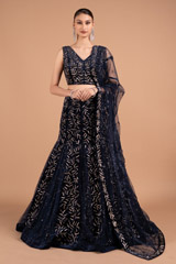 Navy Blue Godet LehengaDSC01720