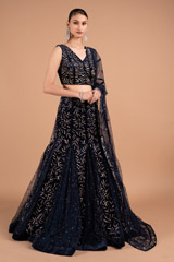 Navy Blue Godet LehengaDSC01724
