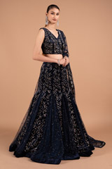 Navy Blue Godet LehengaDSC01726