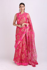 Pink Leaf Printed Saree SetIMG_0157