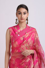 Pink Leaf Printed Saree SetIMG_0164