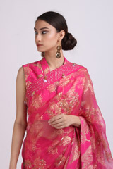 Pink Leaf Printed Saree SetIMG_0165