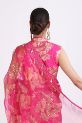 Pink Leaf Printed Saree SetIMG_0180