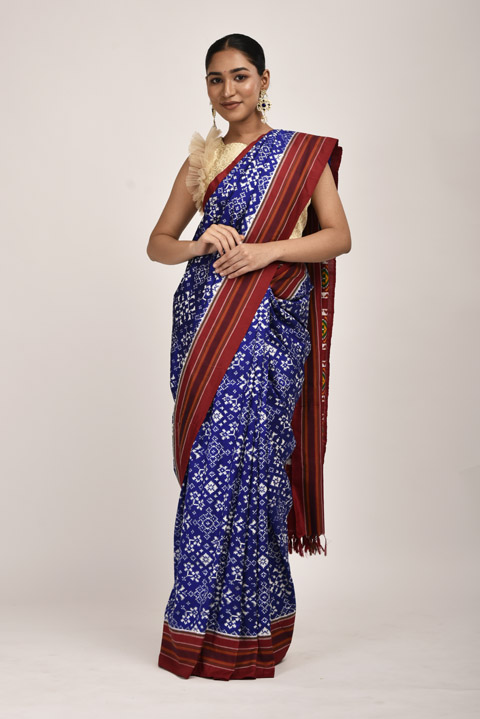 Blue Geometric Pattern Saree
