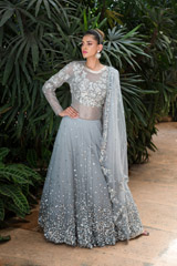 Silver Sequin And Mirror Lehenga