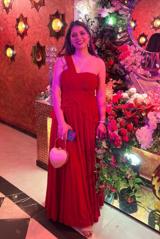 Red Draped Peplum Gown1