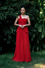 Red Draped Peplum Gown