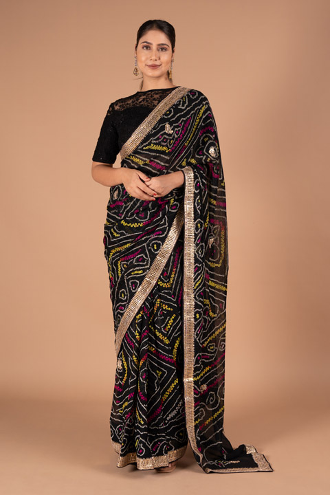 Black Gota Bandhej Saree