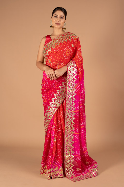 Pink with Gota Bandhej Saree