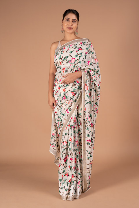 White Georgette Saree