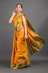 Green And Yellow Ikat Saree