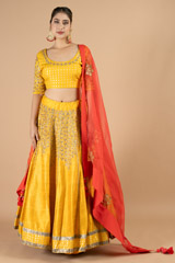 Ochre Matka Silk Lehenga