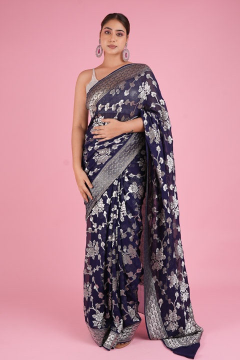 Navy Blue Georgette Saree