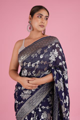 Navy Blue Georgette SareeDSC05422