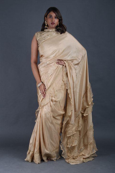 Matte Gold Ruffle Saree