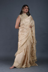 Matte Gold Ruffle SareeIMG_5105