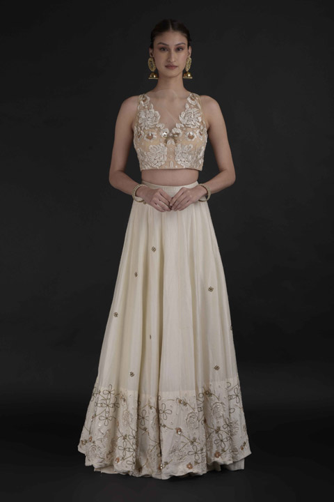 Ivory Embroidered Top-Bottom Set
