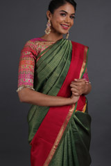Green Silk Saree With Red BorderIMG_3951