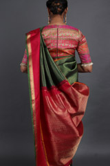 Green Silk Saree With Red BorderIMG_3980