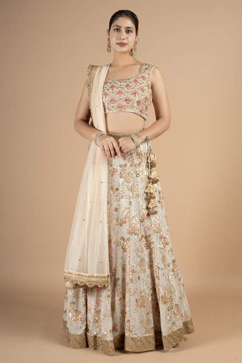 Hand Embroidered Jaal Lehenga
