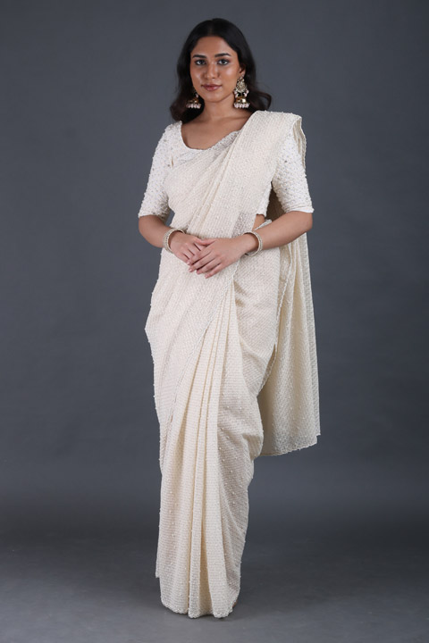 Off White Embellished Saree