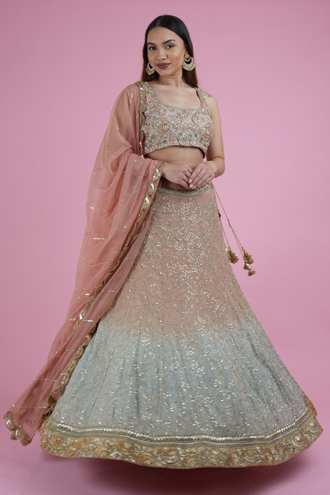 Ombre Jaal Work Lehenga Set